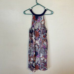 Liberty of London Womens Sleeveless Mini Dress High Neck Red Blue Medium